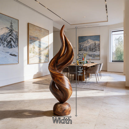 Abstract Twisted Sculpture in Natural Wood with Fluid Form