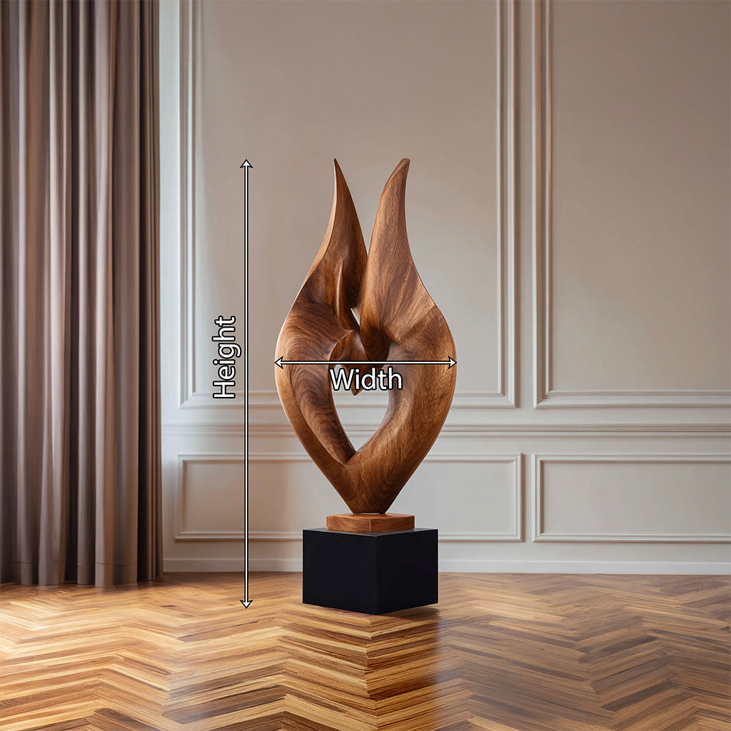 Abstract Embrace Sculpture in Natural Wood with Intertwined Form