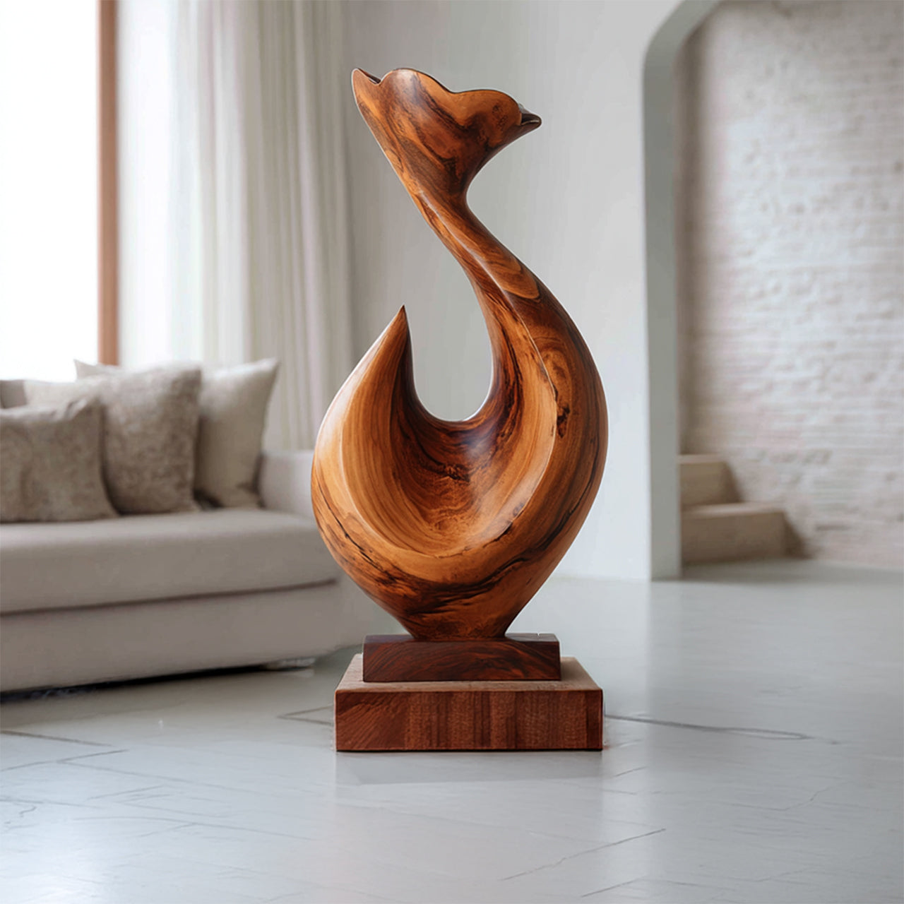 Abstract Sculptural Form in Natural Wood with Flowing Silhouette