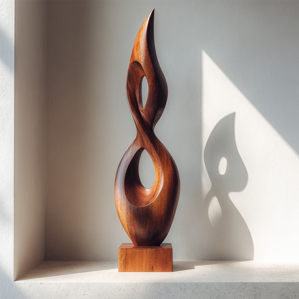 Abstract Open Form Wood Sculpture with Dual Hollow Design