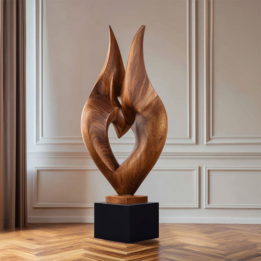 Abstract Embrace Sculpture in Natural Wood with Intertwined Form