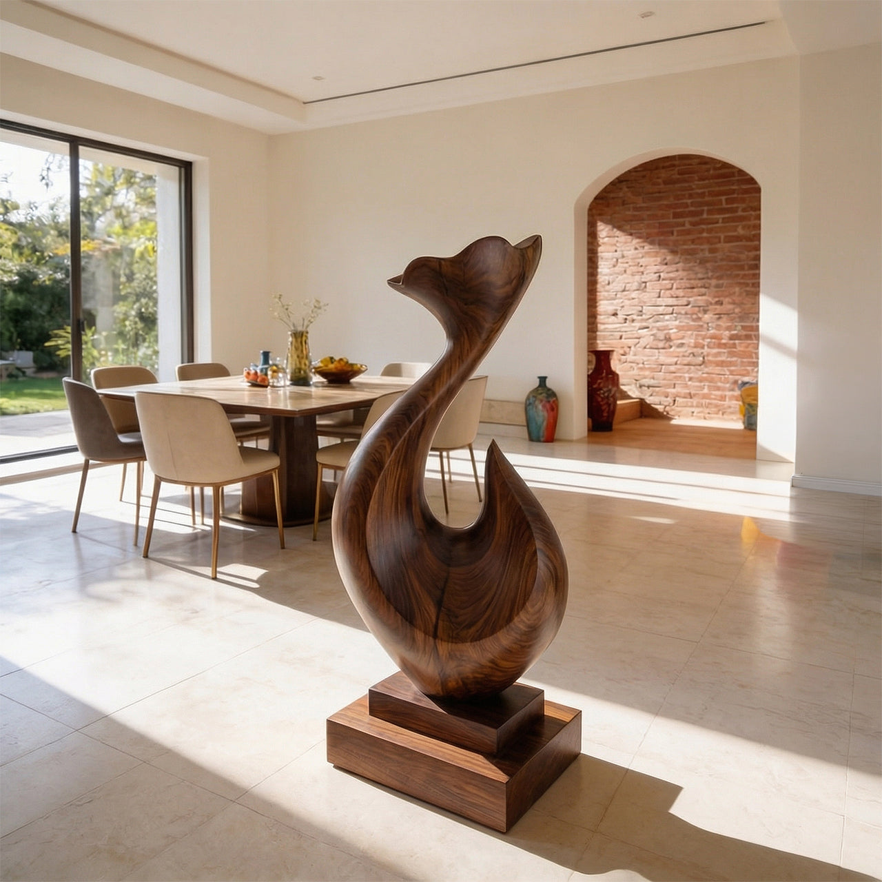 Abstract Sculptural Form in Natural Wood with Flowing Silhouette
