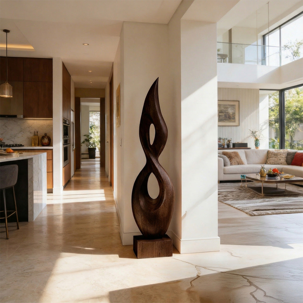 Abstract Open Form Wood Sculpture with Dual Hollow Design